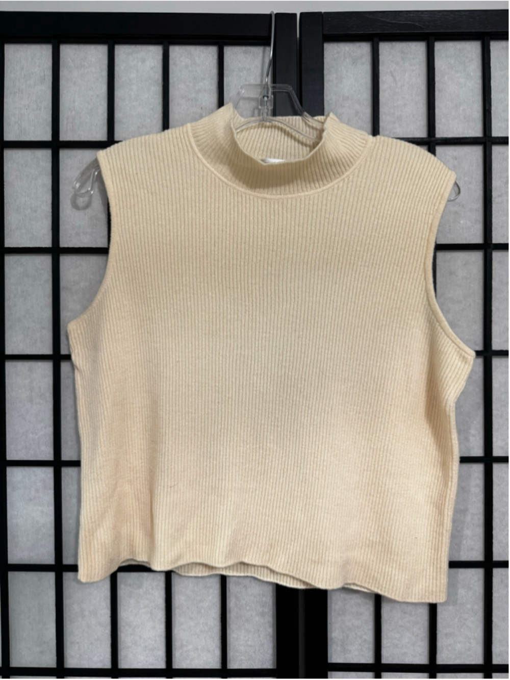 Women's St. John Knit Mock Neck Tank Top Beige Size L